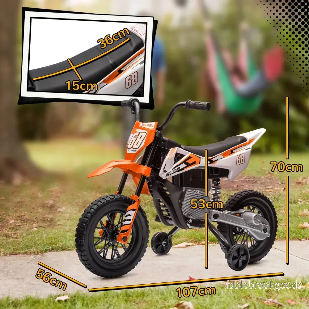 Elmotorcykel för barn, 12V, Musik, Träningshjul, Orange - Bild 3