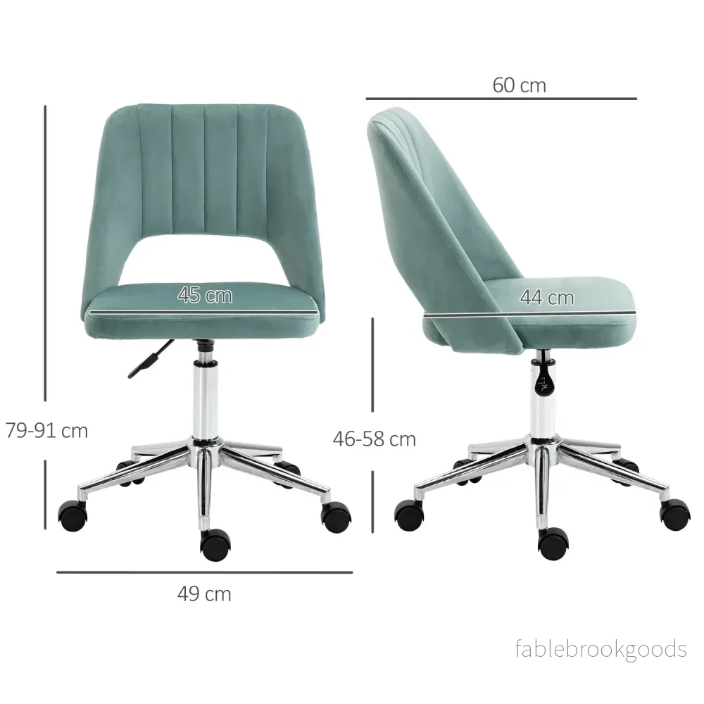 Ergonomisk skrivbordsstol i grön sammet – justerbar, inga armar - Bild 3