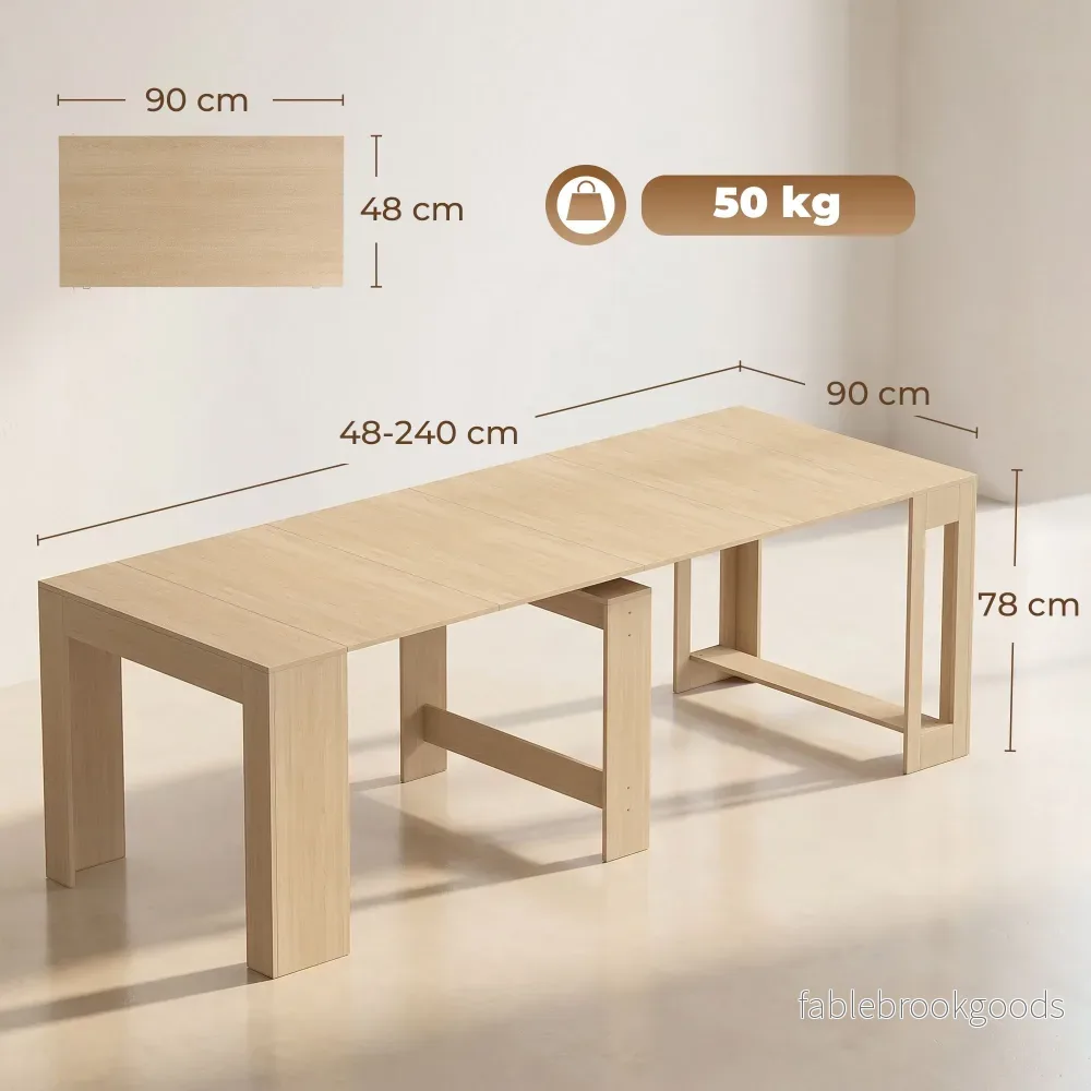 Utdragbart matbord, 48–240 cm, Plats för 10, Ljusbrun - Bild 3
