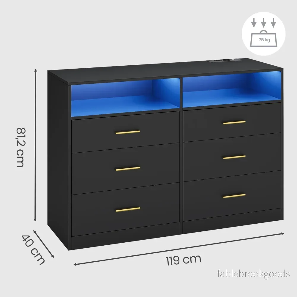 Commode - 6 Lades - Ledverlichting - Met Oplaadstation - Zwart - Bild 3