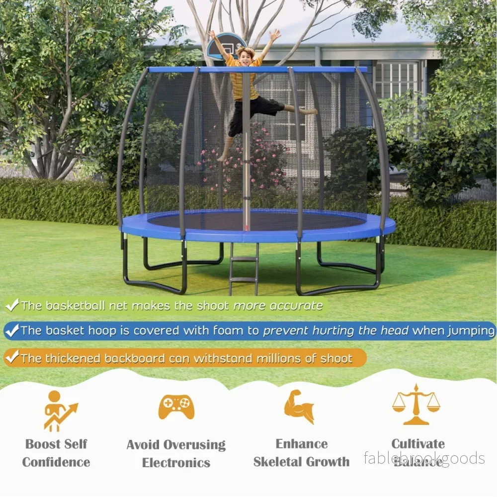 Trampolin – med stege och basket hoppmatta kantbeklädnad – Ø 366 cm – Svart - Bild 3