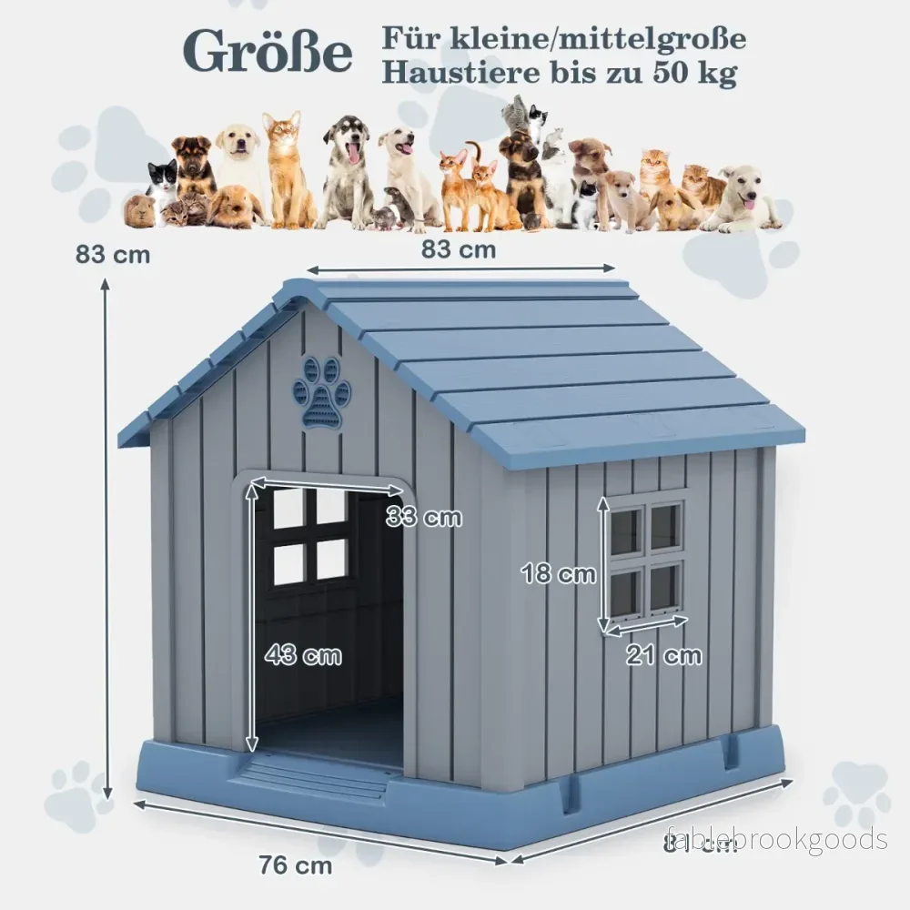 Plast – Hundehus För Små Och Medelstora Hunder Vattenfast Isolerad Inomhus Utomhus – Blå - Bild 2