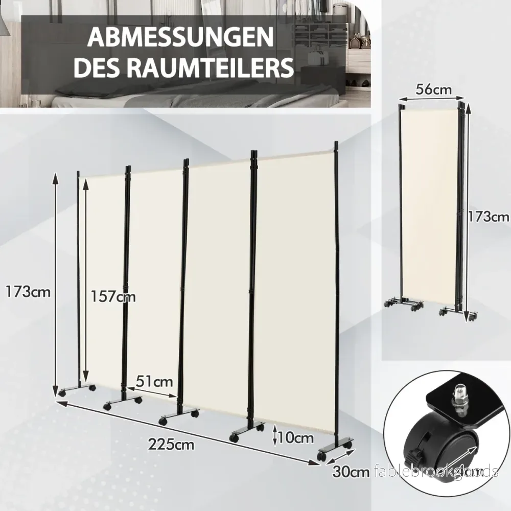 Rumsavdelare – med paneler på hjul hög rullbar sekretessskärm – 4 173 cm – Beige - Bild 2