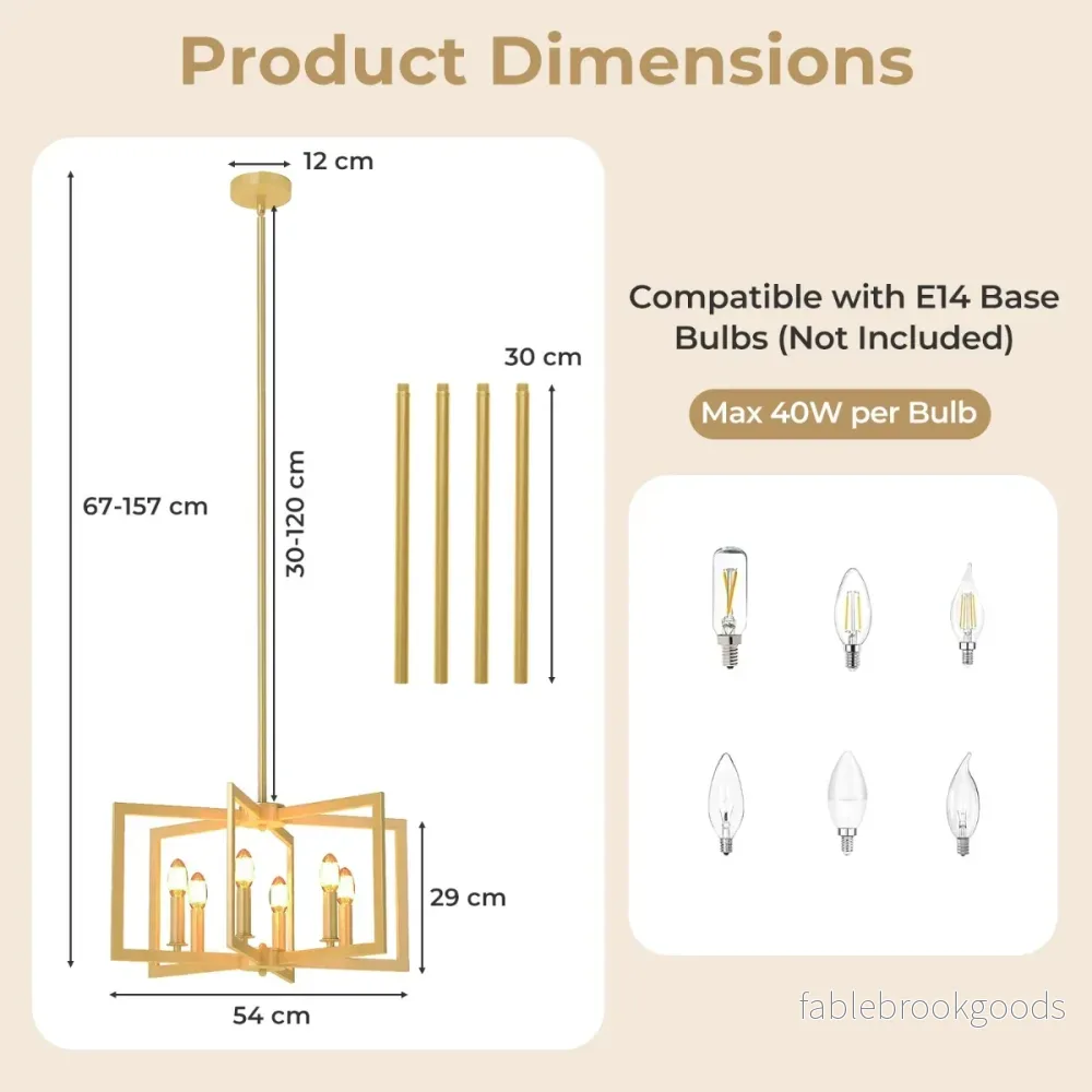 låga – Kronljus Taklampa industriell Pendellampa med justerbart Höjd – 6 67-157 cm – Guld - Bild 2