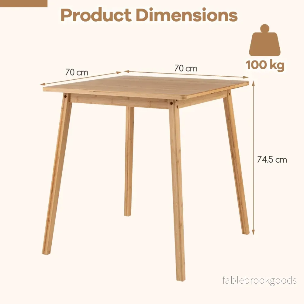 Matbord – i bambus, fyrkantigt träbord köksbord för personer – / 2-4 70 x 70 cm – Natur - Bild 2