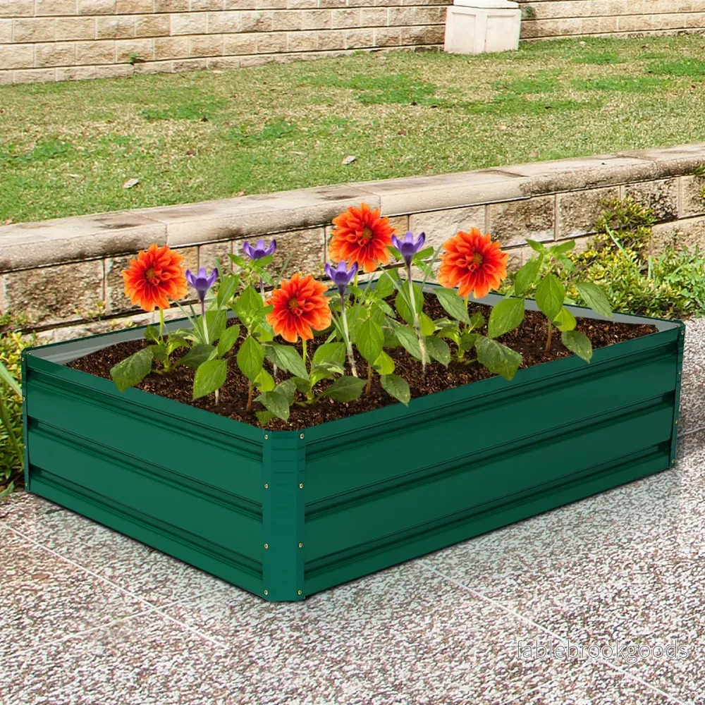 Högbädd – Stål Rektangulär Planteringslåda Upphöjd Trädgårdsbädd För Grönsaker Blommor Örter – 120 x 90 x 30,5 cm – Mörkgrön - Bild 3