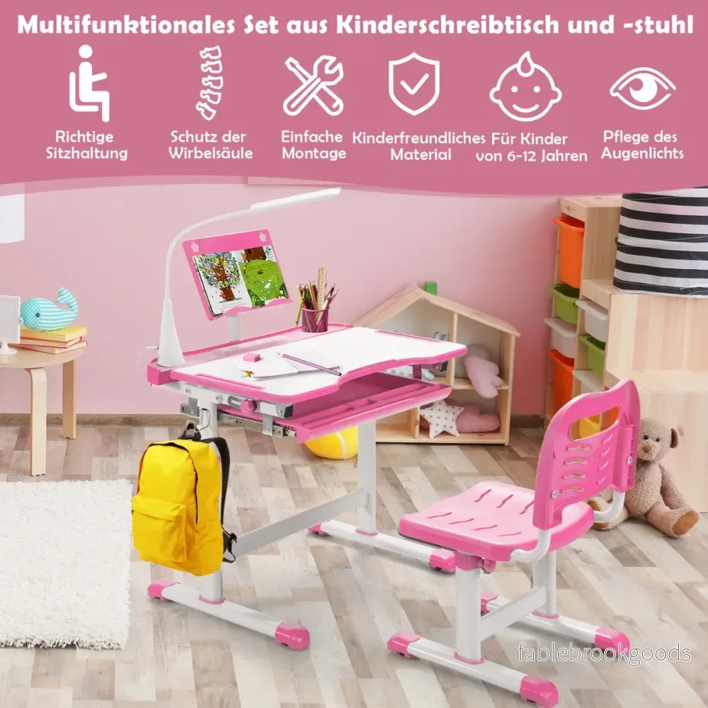 Barnbord – med bokställ och LED ljus för pojkar flickor – Rosa - Bild 2