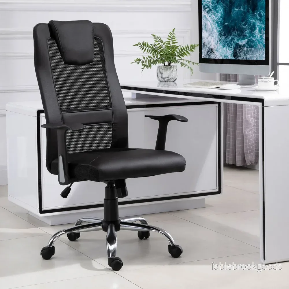 Ergonomisk kontorsstol i svart PU-läder, justerbar i höjdled - Bild 2