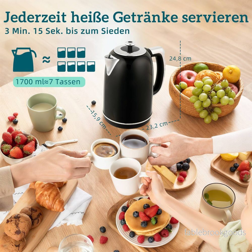 Vattenkokare och brödrost, LED-display, 1,7 l, 2200 W, svart - Bild 3