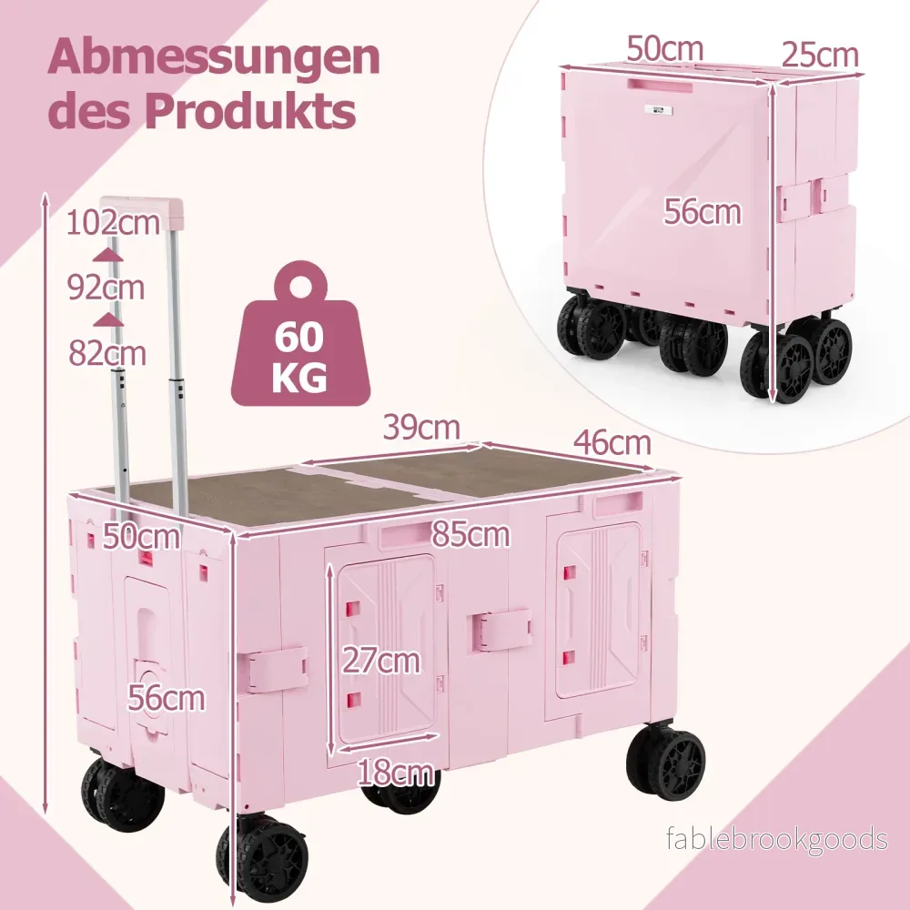 Fällbar – Bollerwagen Handvagn med bordsskiva och lådor justerbart handtag dryckeshållare – 2 – Rosa