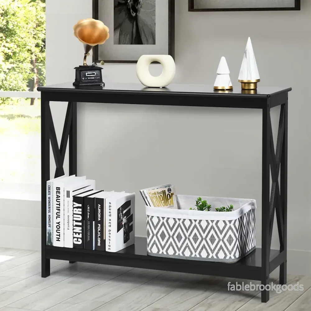X – format smalt konsolbord med nivåer – 2 100 x 30 x 80 cm – Svart