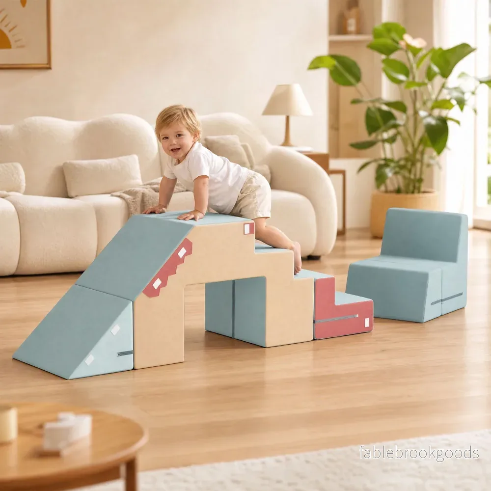 Set med klätterblock i skum för småbarn, 2 delar, avtagbara överdrag, blå - Bild 2