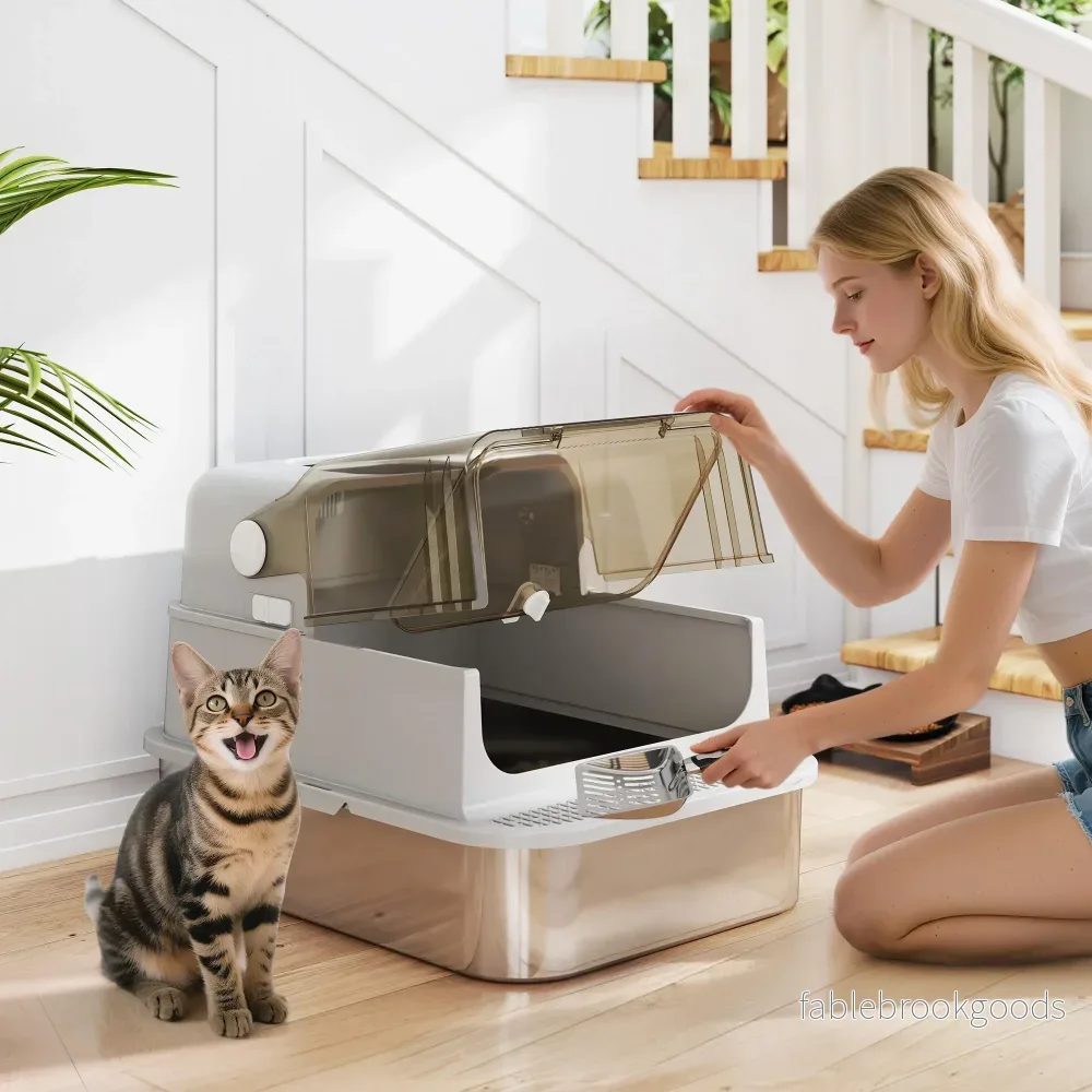 XXL kattlåda i rostfritt stål, lätt att rengöra, för stora katter - Bild 2