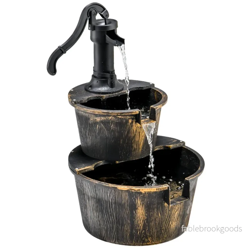 Trädgårdsfontän – med vattenpump Rustik kaskadvattenfontän – 45,5 x 41 x 68 cm – Brun - Bild 2