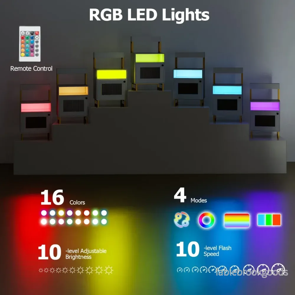 Modern – nattduksbord med LED ljus och överfack sidobord soffabord – Vit - Bild 3