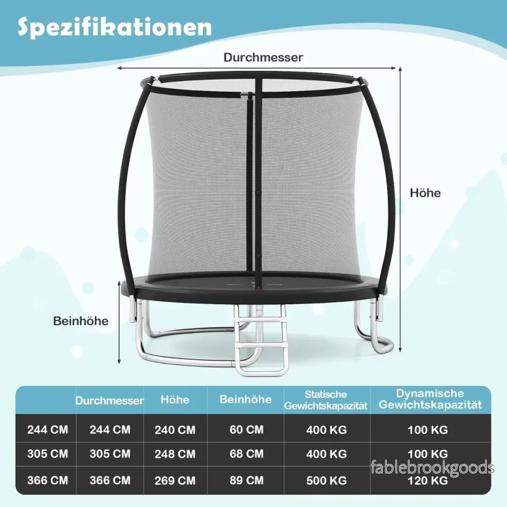 Utomhustrampolin – med stege, runt trädgårdstrampolin säkerhetsnät, kantöverdrag och metallram – Ø 244 cm – Svart - Bild 2