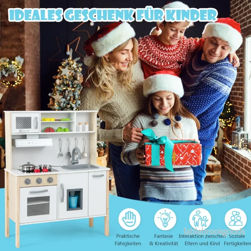 Barnkök – Lek Set Trä Kök med Mikrovågsugn – 72 x 30 x 90 cm – Vit - Bild 3