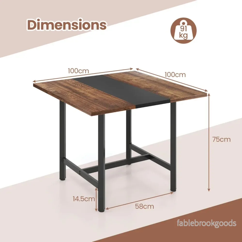 Kvadratiskt – konferensbord med metallram, mötesbord, seminariesbord, rustikalt, brunt. – Rustik brun - Bild 2