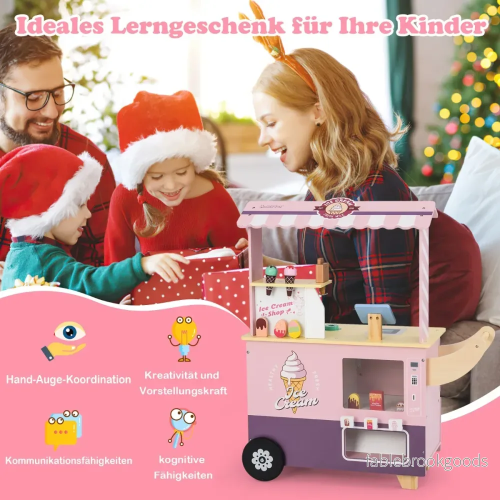 Glassbil – Barn med Leksaksaffär Trä glassmaskin – Rosa - Bild 3