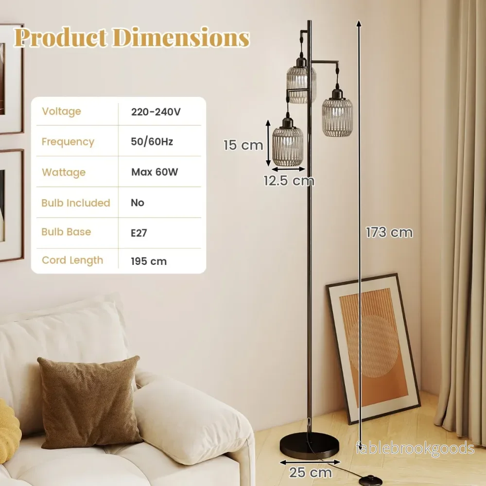 Stående – lampa med st E27 socklar och fotbrytare, modern burskärm – 173 cm 3 – Svart - Bild 2