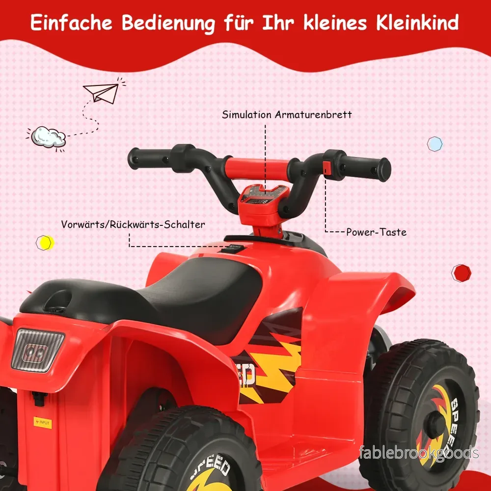 6V – Electric Kids Quad Mini Barnbil – 73 x 40 x 44,5 cm – Röd - Bild 2