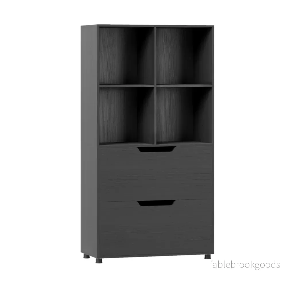 Kub – Bokhylla med Låda steg fristående – 4 2 130 cm 5 – Svart