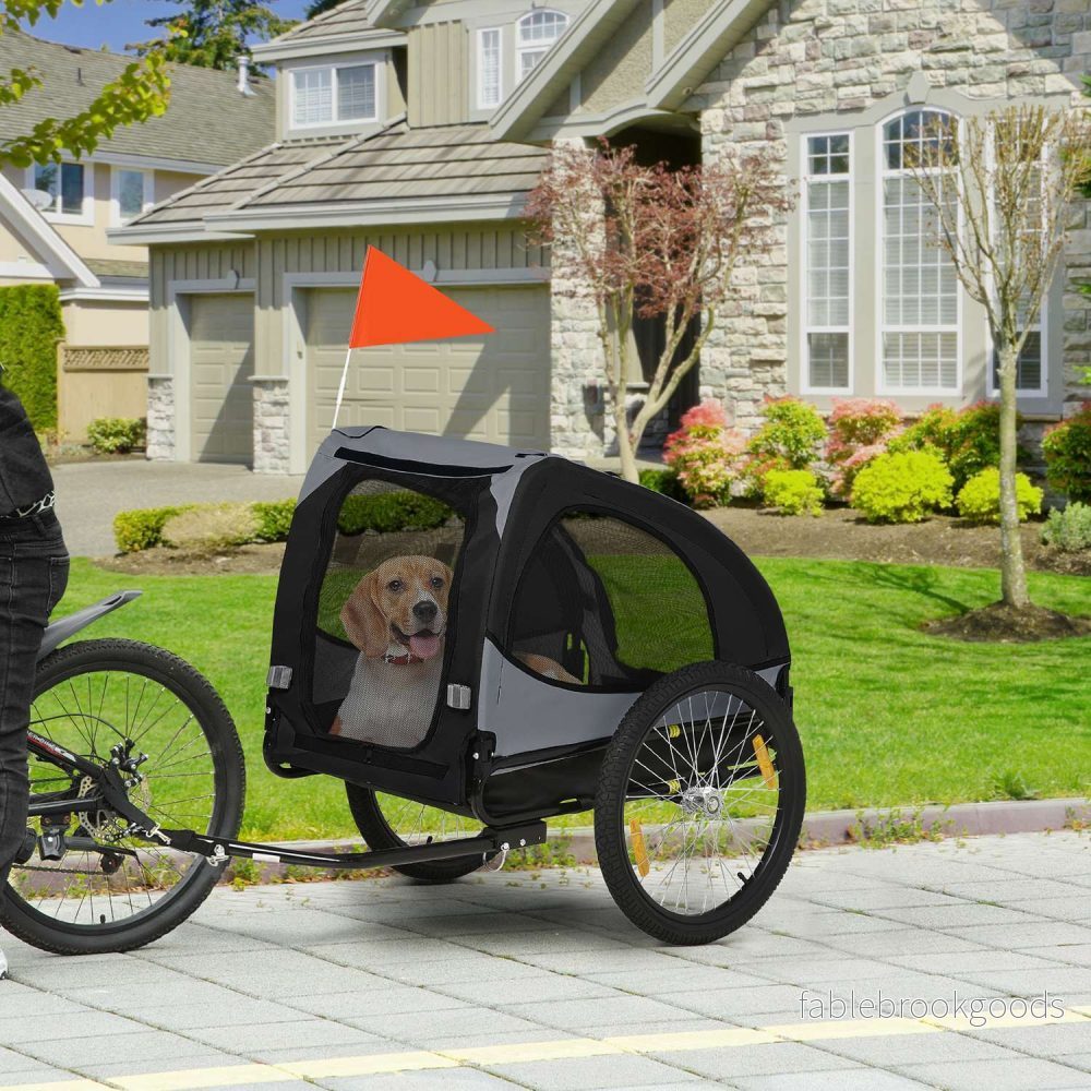 Hundcykelvagn – hopfällbar, nätfönster, reflexer, svart - Bild 2