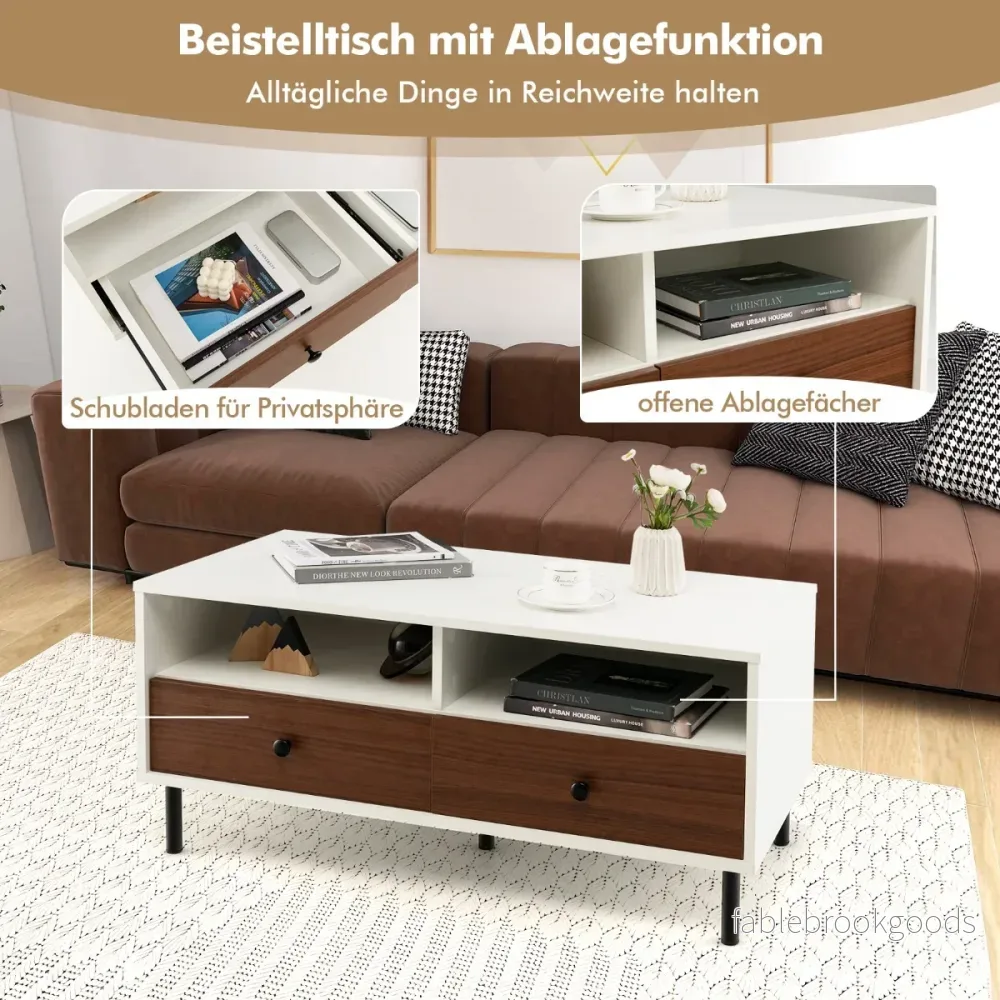 Soffbord – med lådor och hyllor Vardagsbord rektangulärt förvaringsutrymme – 2 2 95 x 48 x 45 cm – Vit - Bild 2
