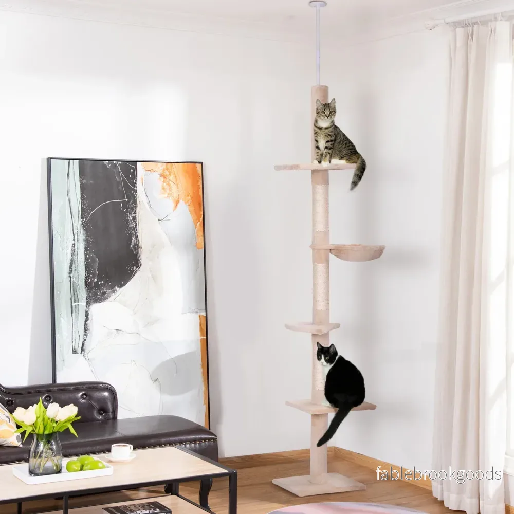 Justerbart beige katttorn med sisal för klättring, 230-260cm - Bild 2