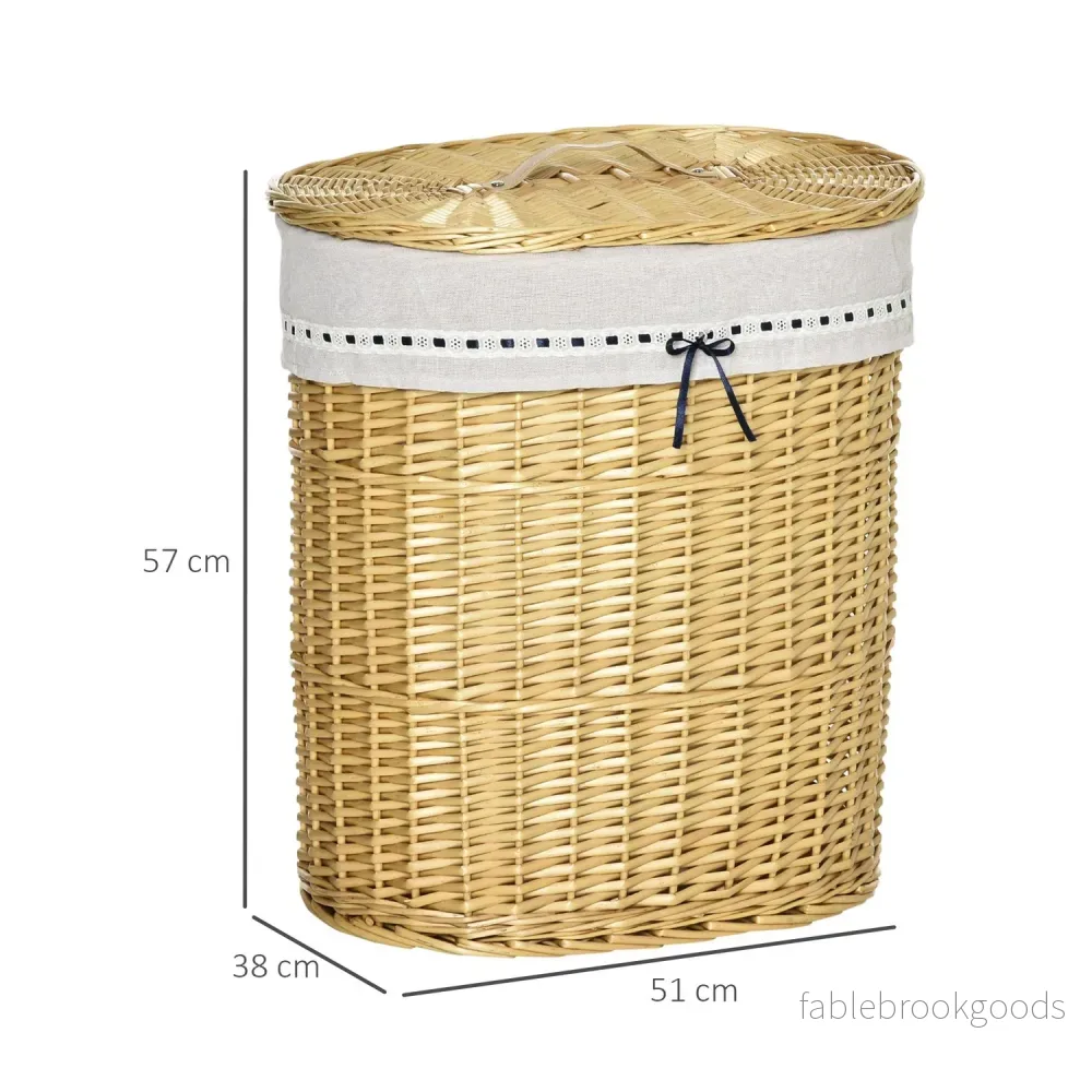 Flätad tvättkorg med lock, 100L kapacitet, naturlig - Bild 3
