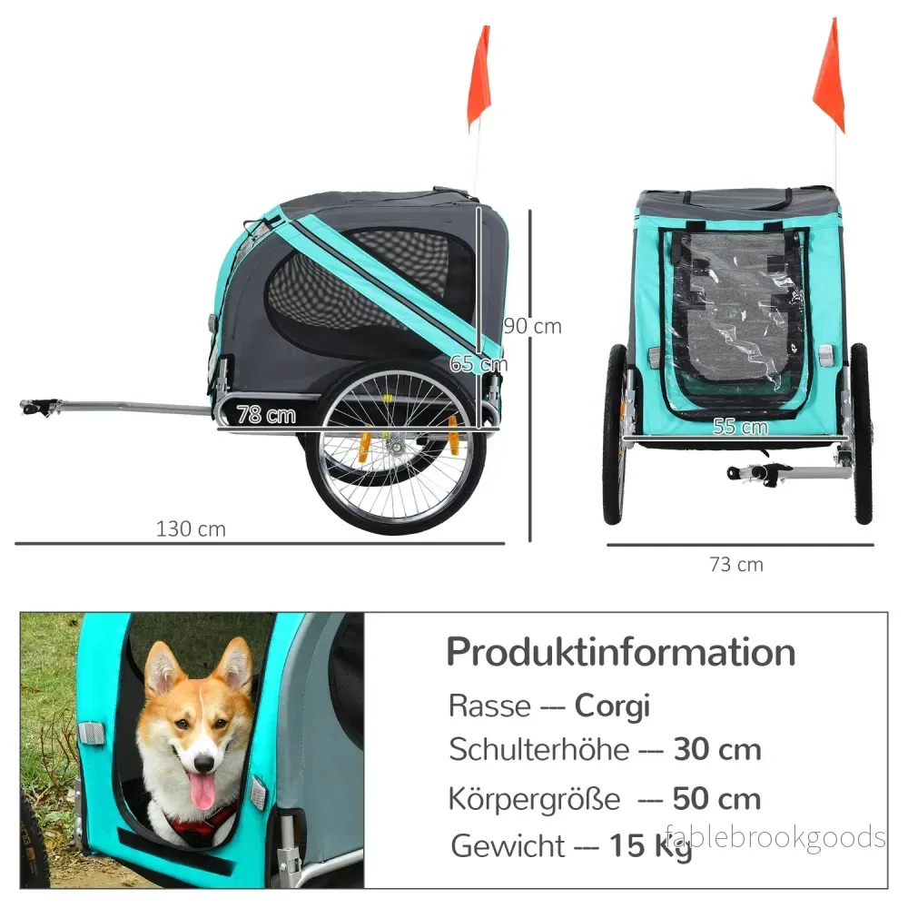 Hundcykelvagn – Grön, Oxford-tyg, regnskydd, 130x73x90cm - Bild 3