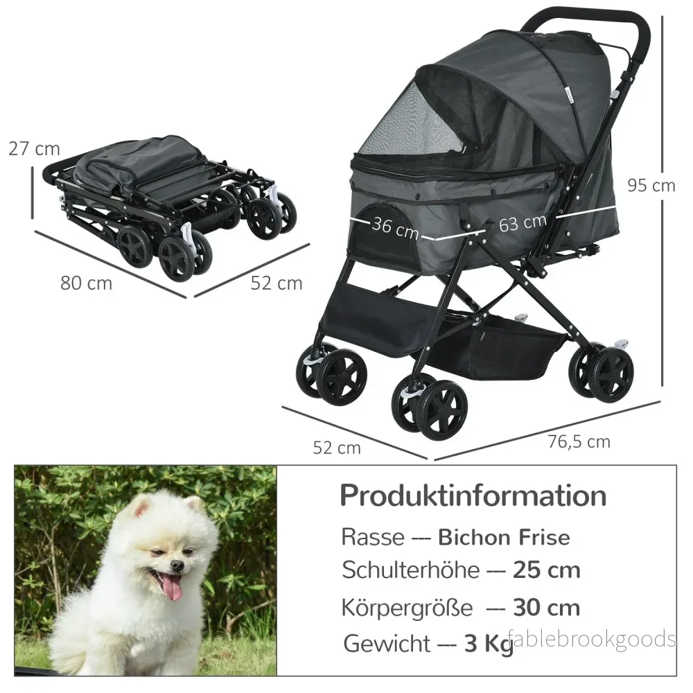 Hundvagn, Buggy för små husdjur, mörkgrå Oxford 76,5 cm - Bild 3