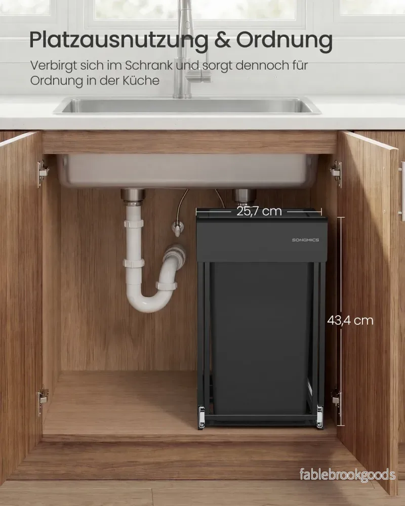 Afvalbak - 34,7 x 25,7 x 43,4 cm - 20 liter - uitschuifbaar - stalen frame - ABS deksel - inktzwart - Bild 3