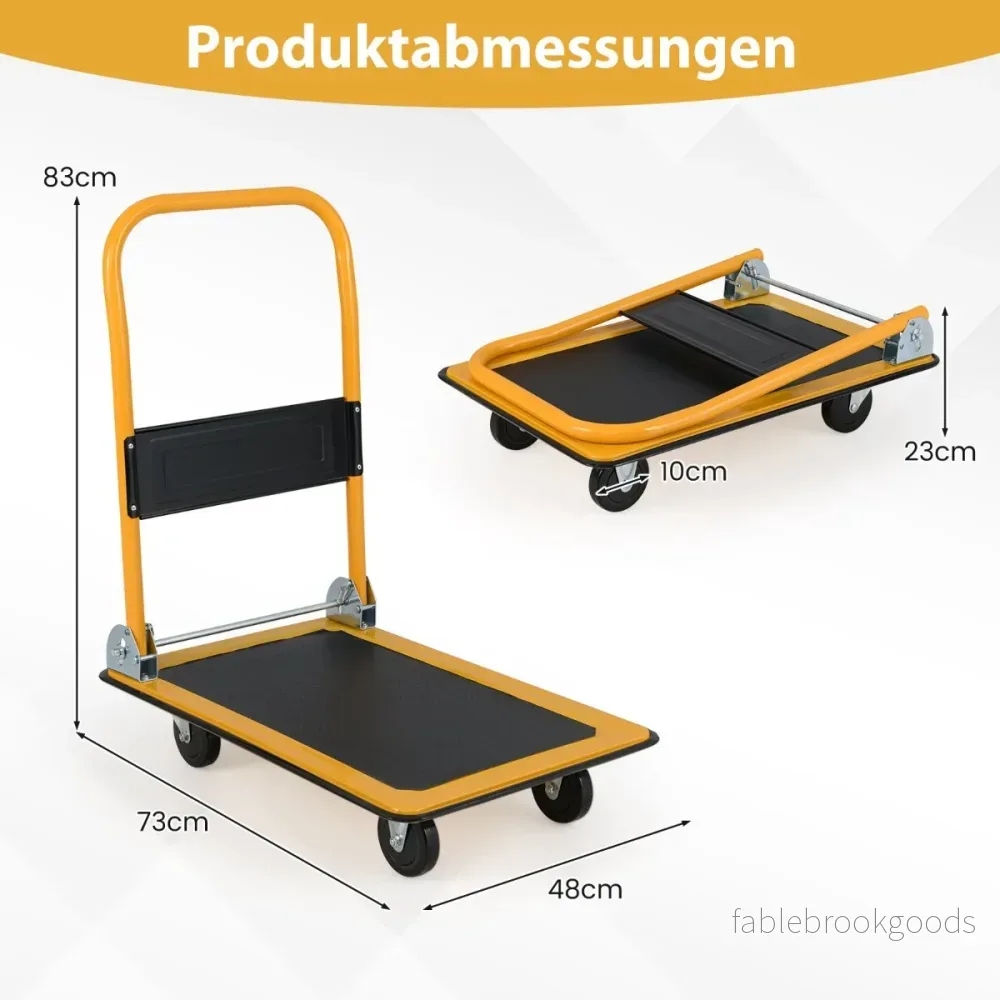 Fällbara – transportvagnar med en bärkraft på upp till Plattformvagn 360° svängbara hjul och handtag – 150 kg – Orange - Bild 2