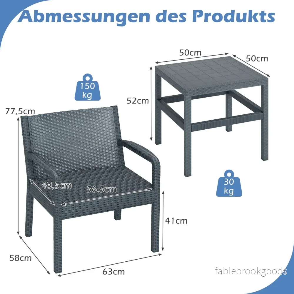 delat – Rattan Trädgårdsmöbelset Väderbeständigt Balkongmöbel Balkongset inkl. Stolar med Bord – 3 2 – Grå - Bild 2