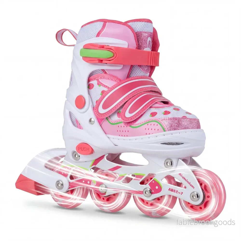 Inline – Skates barn storlekar justerbara med lysande hjul S – 4 – Rosa