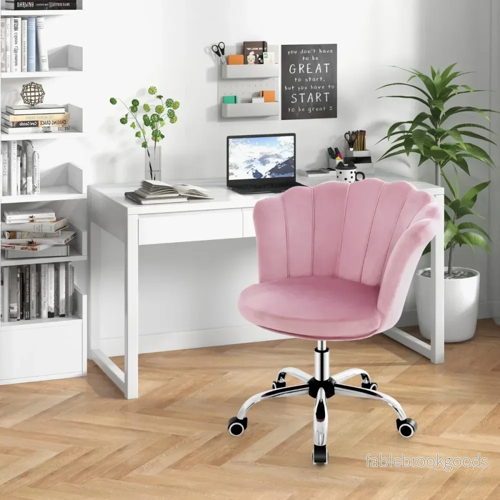 Höjdjusterbar – kontorsstol i sammet med hjul och ergonomisk design datorstol – Rosa - Bild 3