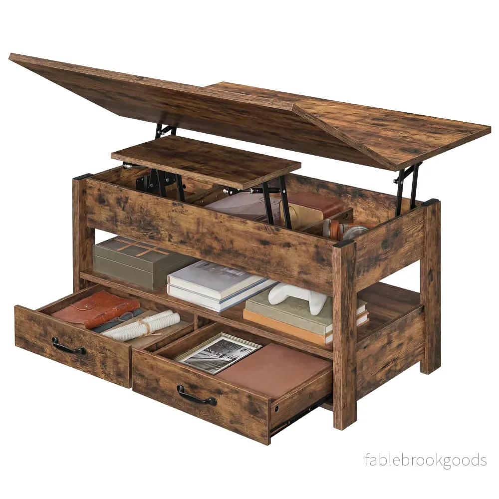 Salontafel - In Hoogte Verstelbaar - Gasveer - 2 Lades - Vintage Bruin - Bild 2