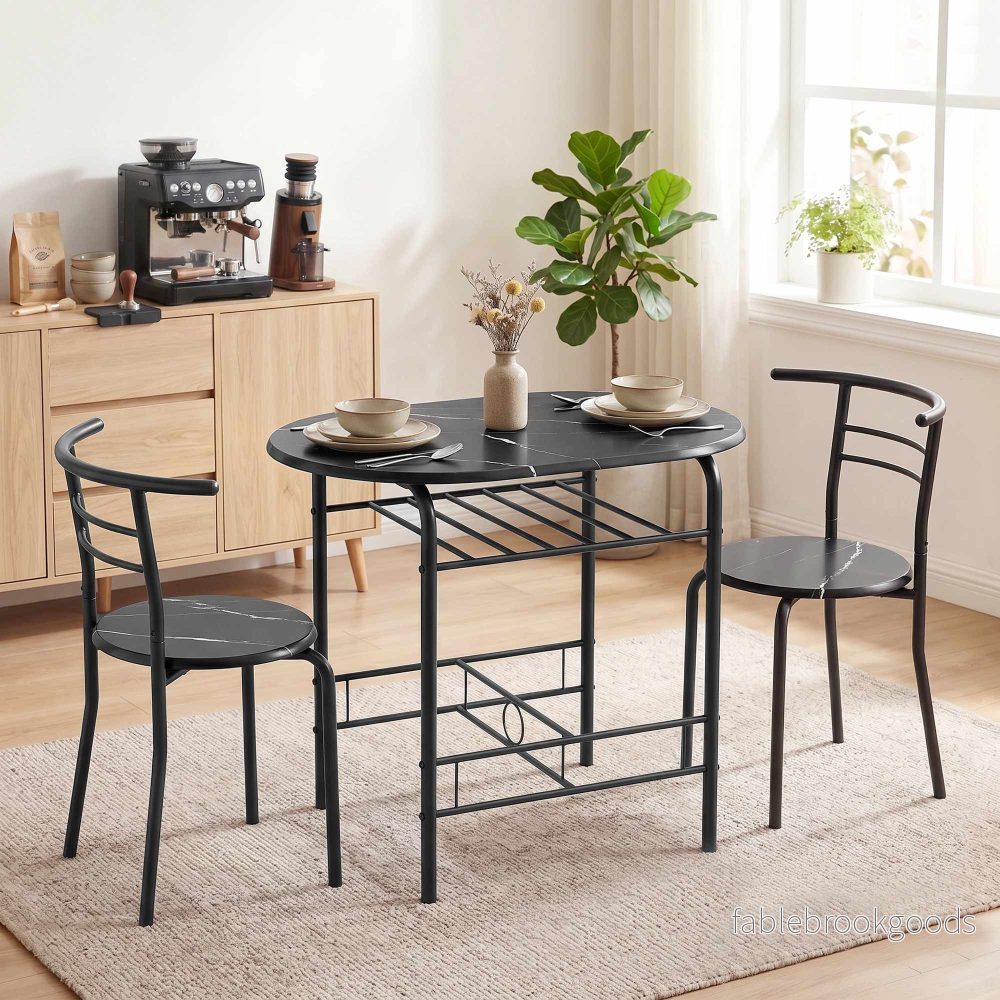 3-delat matbordsset för 2, svart marmorlook, hyllplan - Bild 2