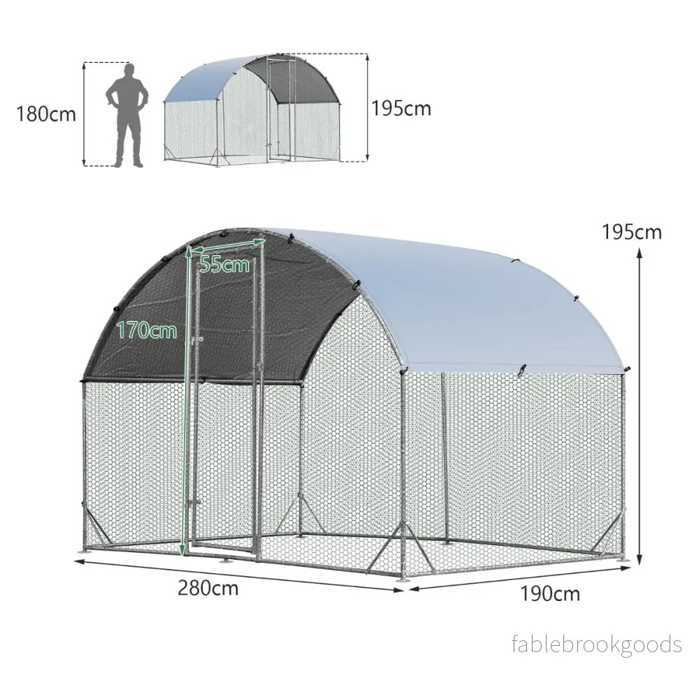 Stort – hönshus av galvaniserad metall med vattentätt lock för utomhusbruk – 190 x 280 cm – Silver - Bild 2