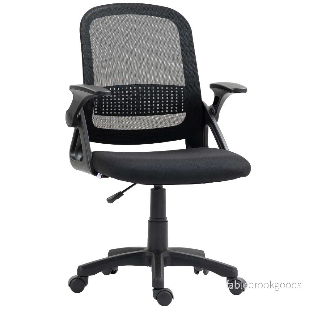 Ergonomisk kontorsstol i nät med fällbara armstöd, svart