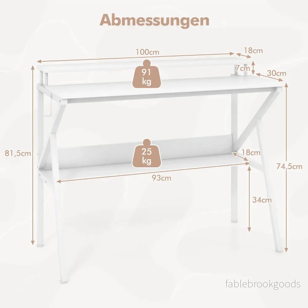 Skrivbord – med monitorställ Litet datortabell PC hylla – 100 x 50 cm – Vit - Bild 2