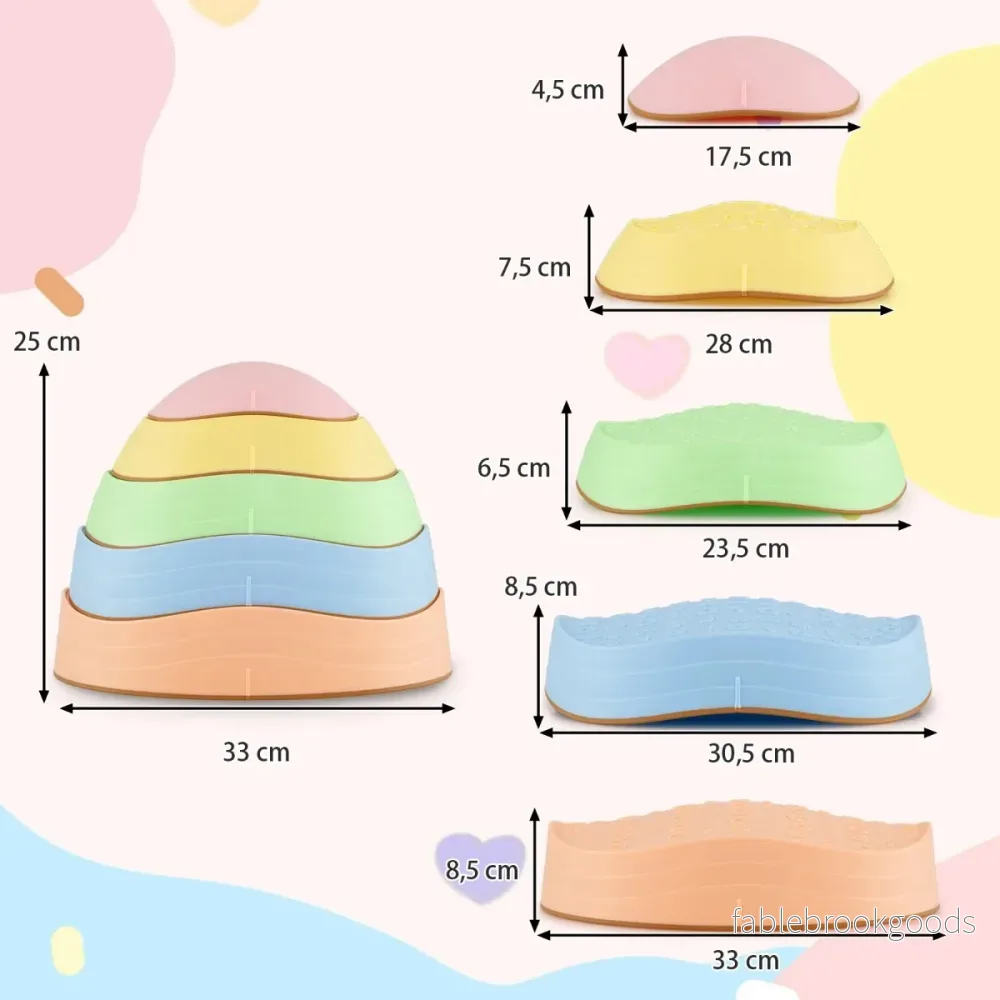 Balansstenar – för barn Halkfria stapelstenar med en belastningskapacitet på upp till Flodstenar Macaron Pentagon – 80 kg – Flerfärgad - Bild 2