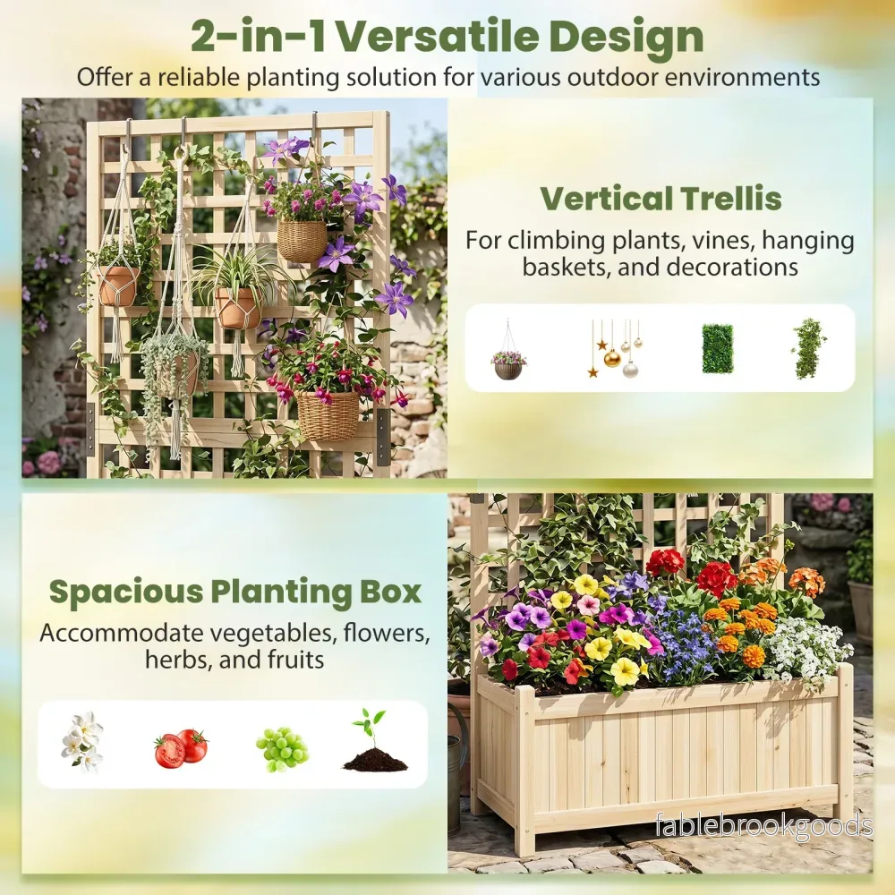 Planteringslåda – med klättergaller upphöjd planteringsbädd av massiv trä för blommor och klätterväxter blomsterbädd – 76 x 32 x 143 cm – Natur - Bild 3