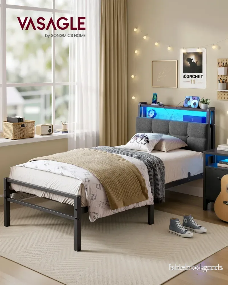 Metalen Bed - 90 x 200 cm - Met Opbergruimte - Ledverlichting - Matzwart - Bild 2