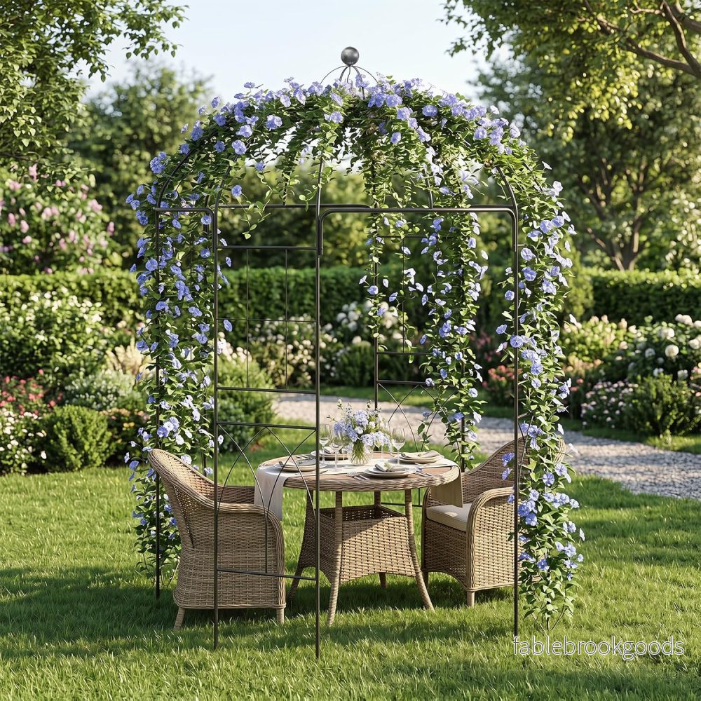 Metallrosenbåge – Rankpaviljong i fågelbur form trädgårdsbåge med markankare rankgaller – 4 203 x 203 x 296 cm – Svart - Bild 3