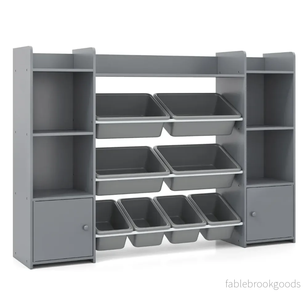 Hög – leksaksskåp stegs barnhylla med uttagbara lådor och bokhylla – 4 8 142 cm – Grå