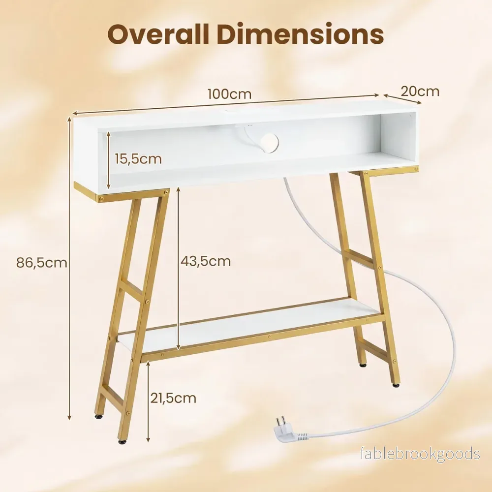 Konsolbord – med LED belysning och laddstation nivåers entrébord Smalt soffbord – 3 – Vit - Bild 2