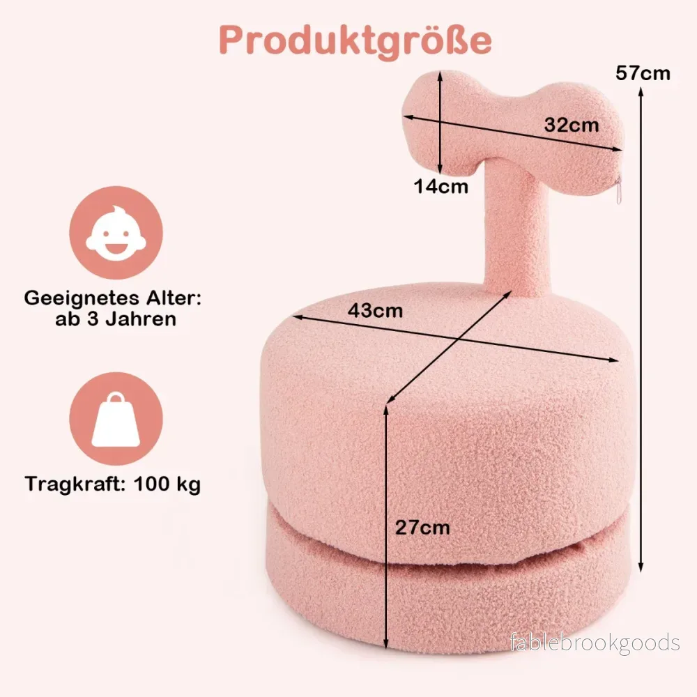 pack – snurrstolar, stoppade barnpallar med ryggstöd rosett, skumsits och reptåliga fotkuddar, barnfåtölj – 2 – Rosa - Bild 2