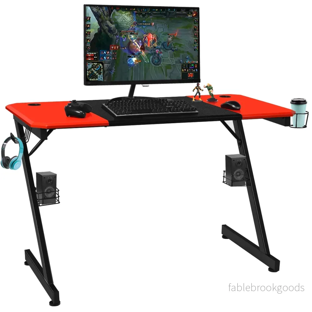 Z – format spelbord datorbord PC med mugghållare hörlurskrok och högtalarställ skrivbord /rött – Röd och svart - Bild 2